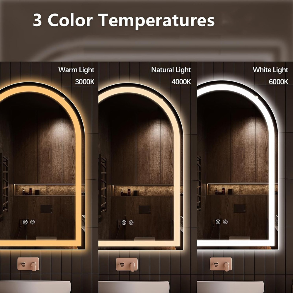 custom arched wall mounted led bathroom mirror Dimming and color temperature adjustment