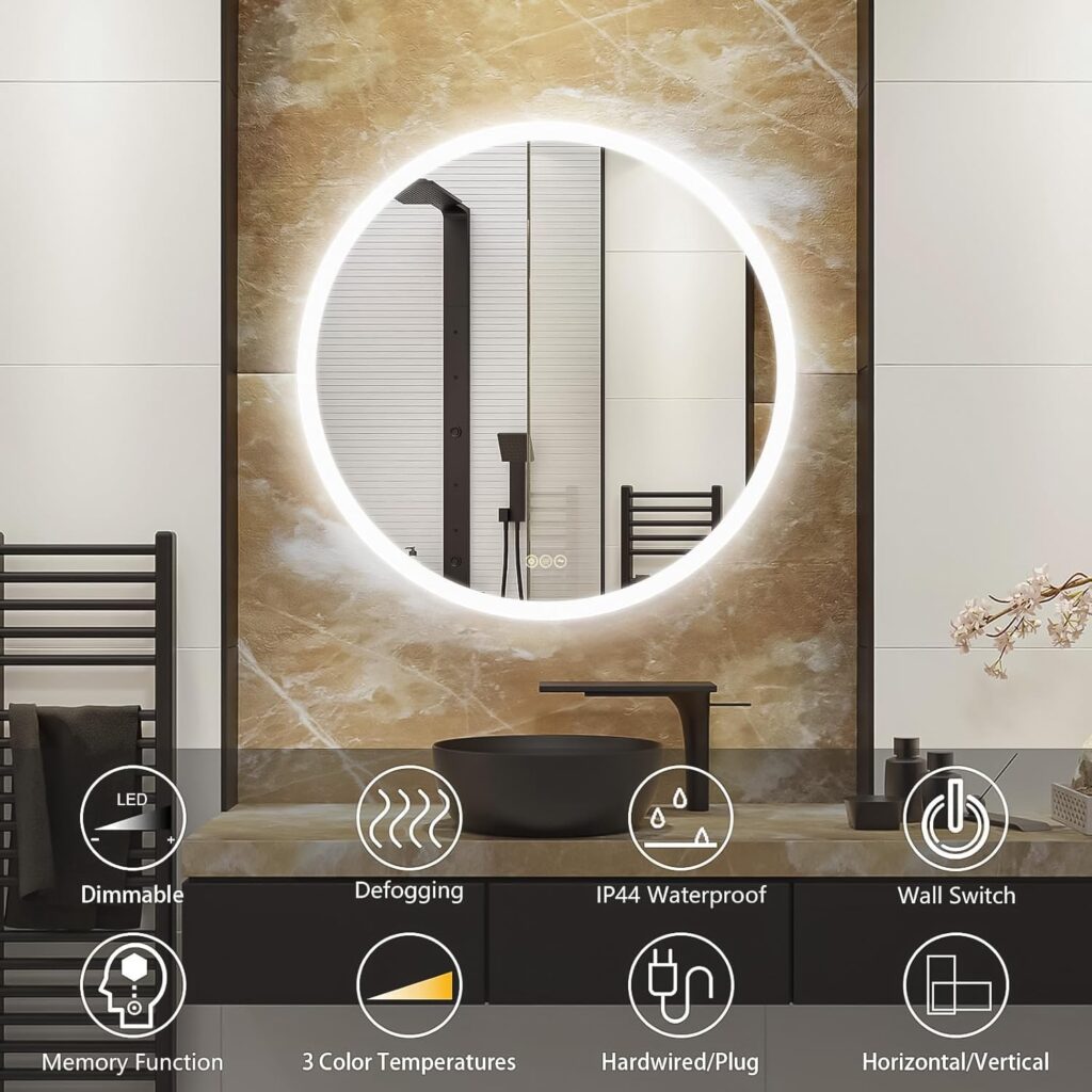 circular led mirror with front lighting funtion