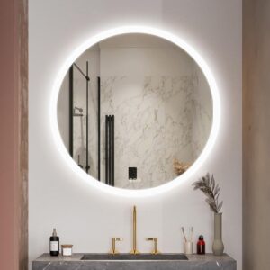 circular led mirror with front lighting
