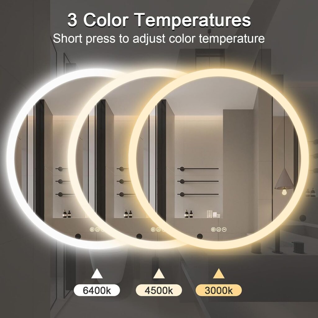 circular led mirror with front lighting