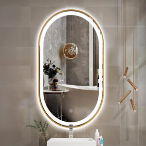 Gold Frame Pill-shaped LED Mirror