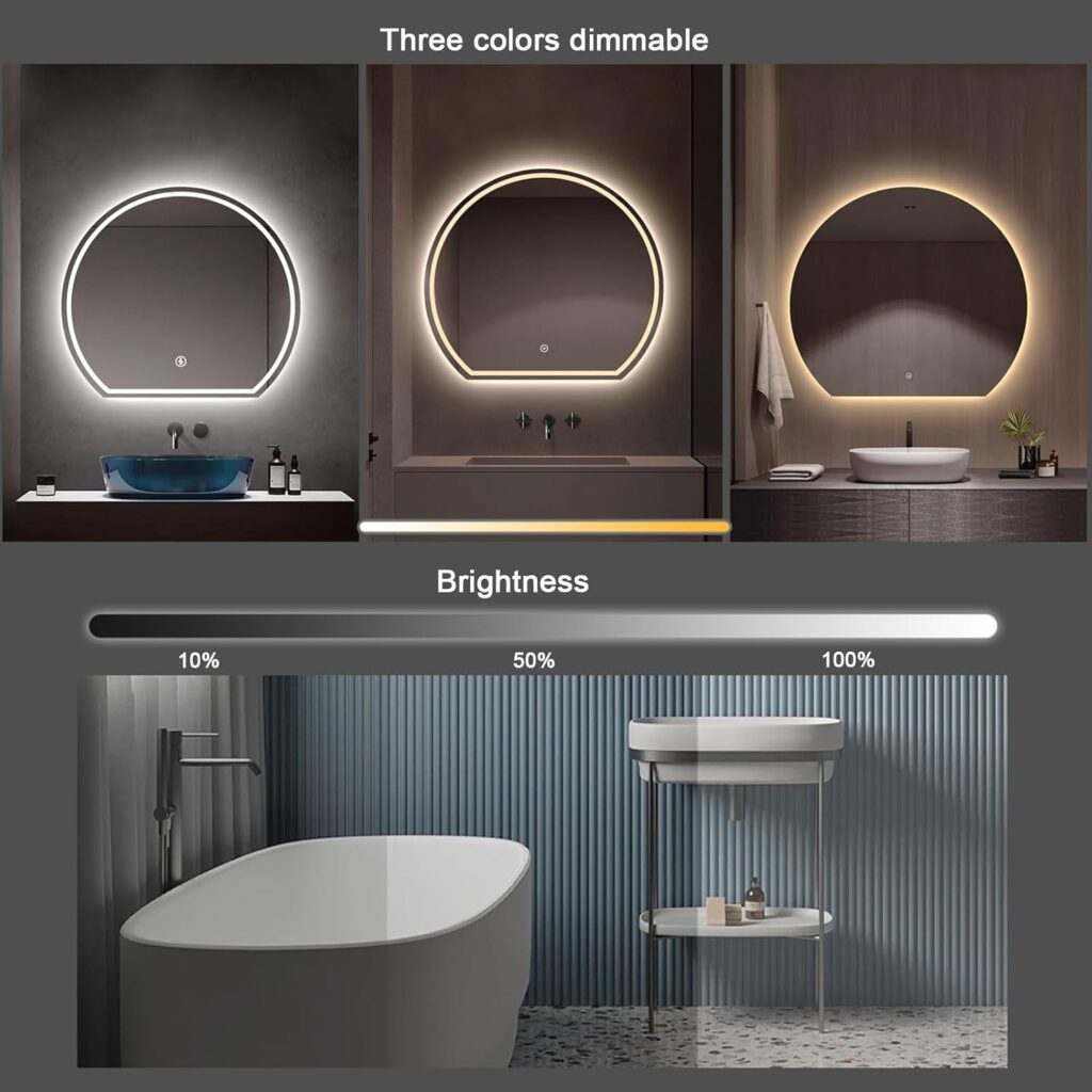 half circle wall mirror for bathroom Dimming and color temperature