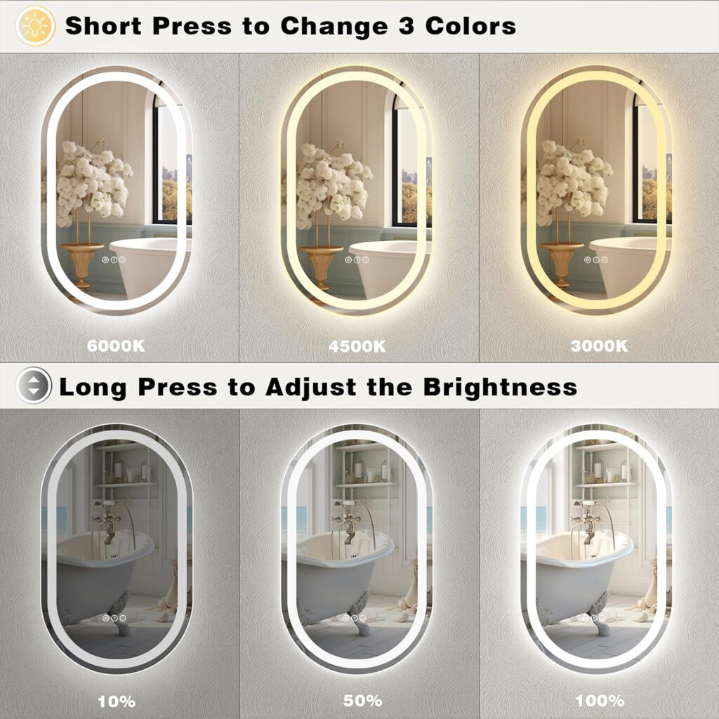 Pill-Shaped LED Mirror Dimming and color temperature