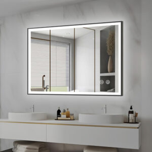 rectangular black frame led bathroom mirror