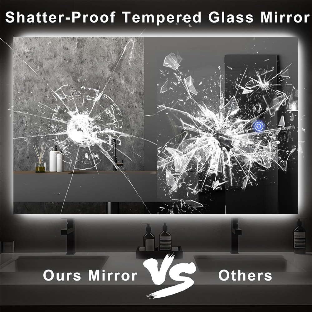 Rectangular Frameless Backlit Mirror HD reflective mirror and explosion-proof film
