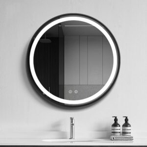 Round LED Mirror with Black Frame