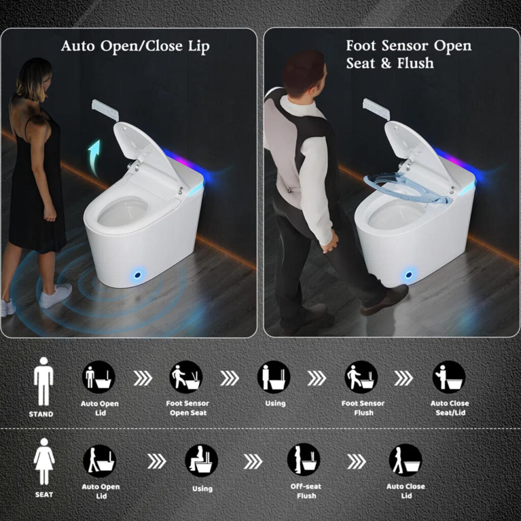 automatic flushing smart toilet with soft close seat