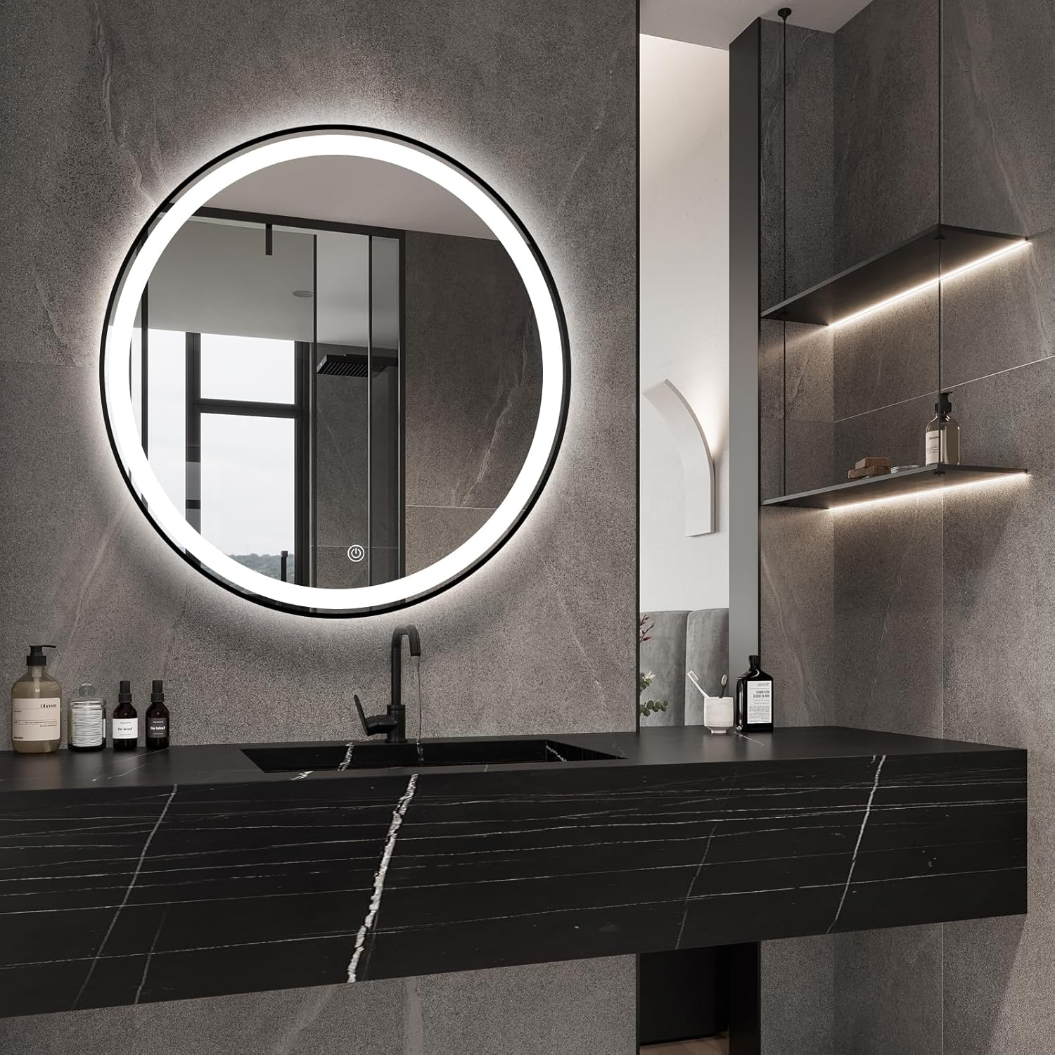 round led mirror with black frame funtion 3