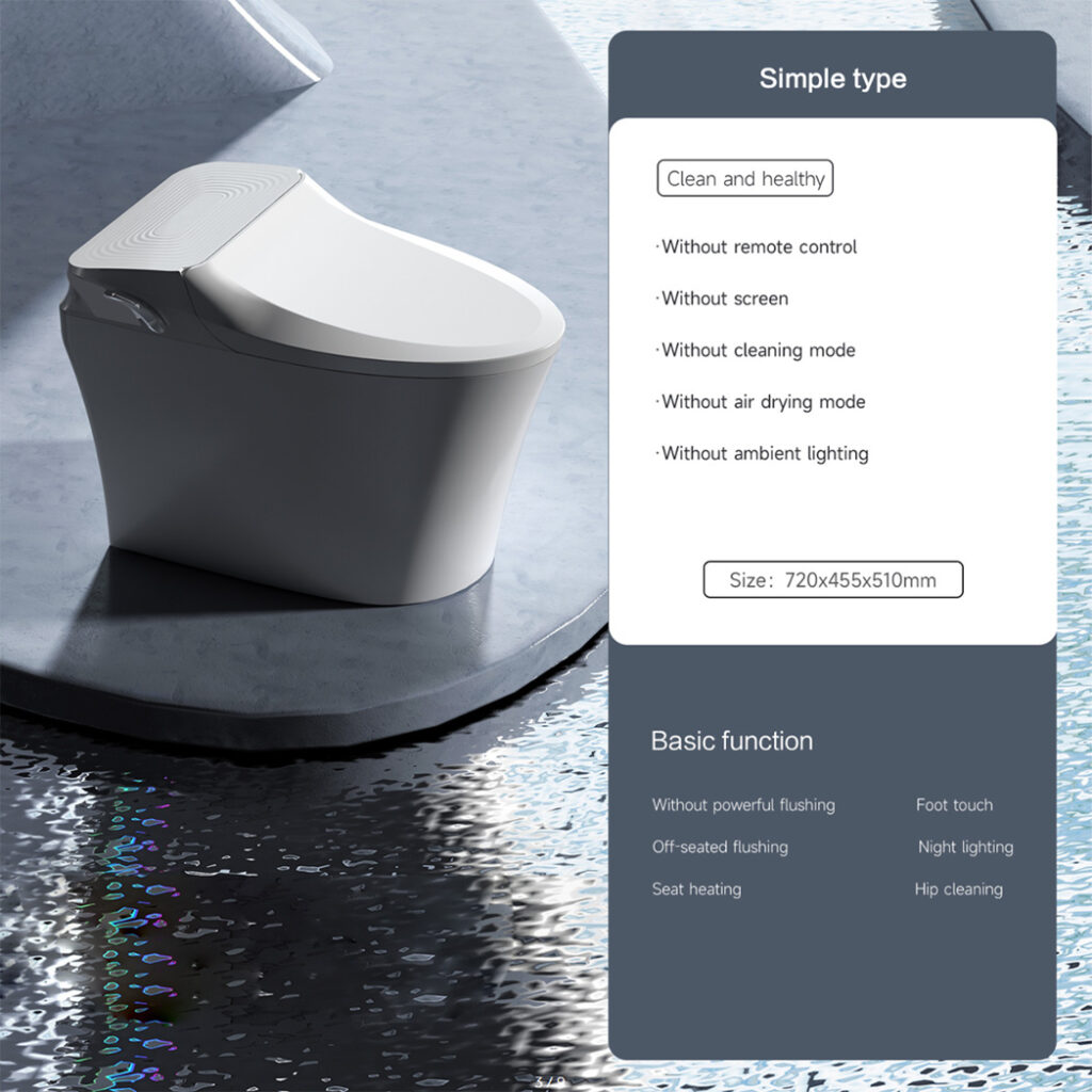 smart toilet with foot sensor flush and led night light