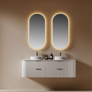 commercial grade floating vanity for hotel suites and resorts