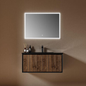 designer bathroom cabinet with drawers and elegant texture