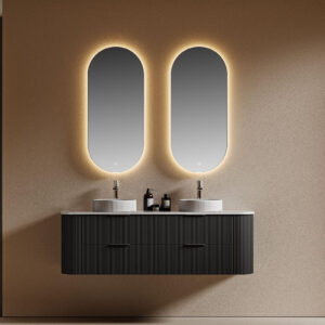 designer bathroom cabinet with dual drawers and elegant texture