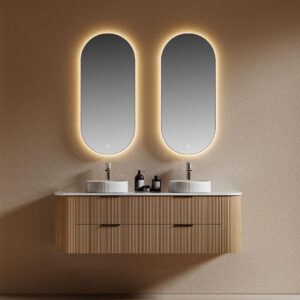 Hotel Bathroom Vanity with LED Mirror and Floating Design