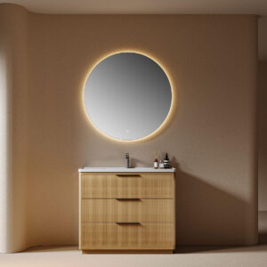 modern floating bathroom vanity with artistic textured