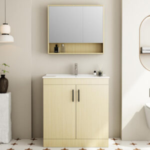 pvc bathroom vanity set with wash basin and wall mirror