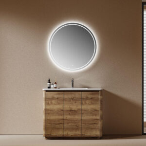 scandinavian wood finish vanity unit with soft close drawers