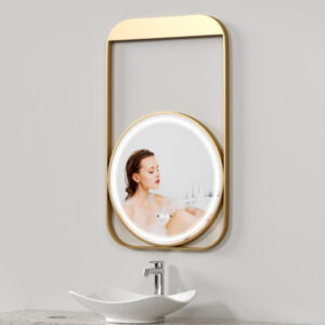 art deco gold frame vanity mirror – modern geometric wall mounted led makeup mirror