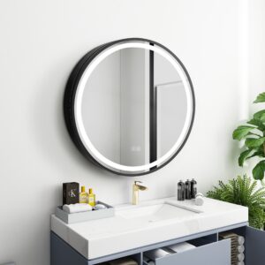 circular steel led medicine cabinet for compact bathroom spaces
