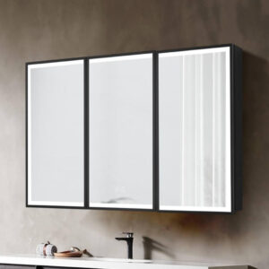Black Frame Medicine Cabinet with Steel Construction for Sleek Interiors