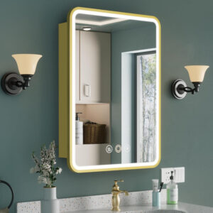 gold frame led mirror cabinet engineered for high end residential and hospitality projects