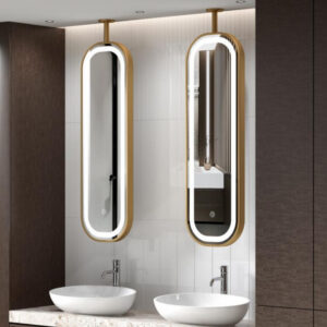 modern luxury gold ceiling mounted led vanity mirror – creative oval metal frame hanging mirror (copy)