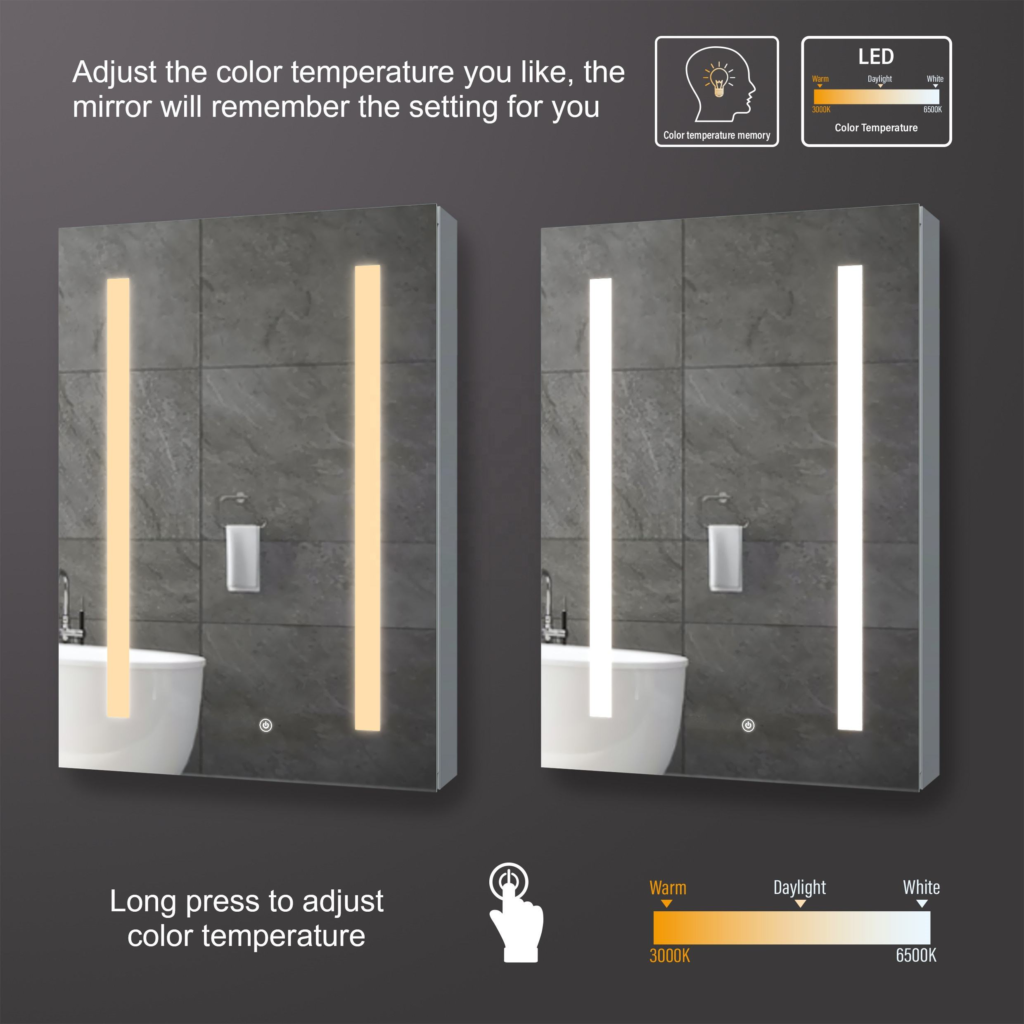 energy saving led mirror cabinet for hotel and apartment use