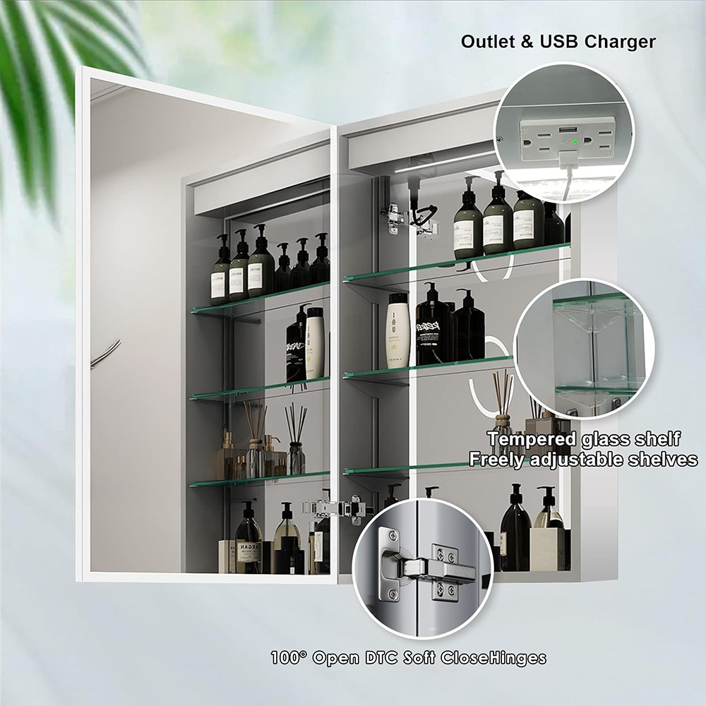 led mirror cabinet with anti fog and soft light