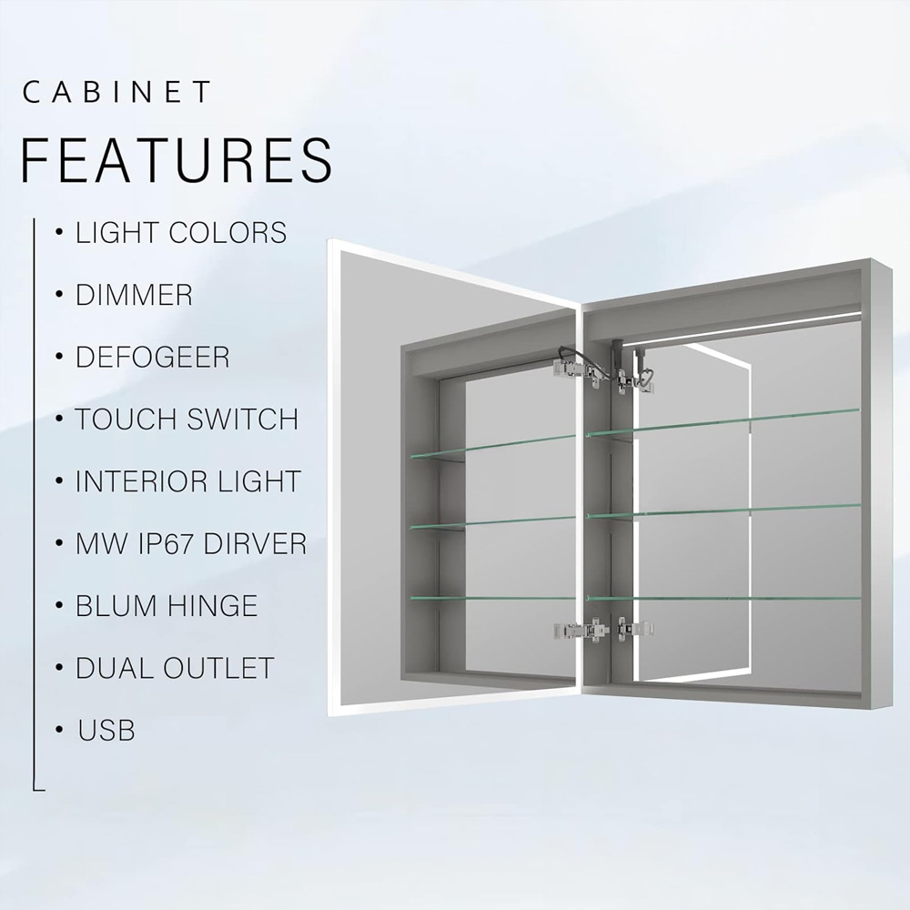 led mirror cabinet with anti fog and soft light