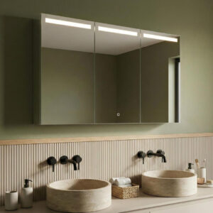 wide led mirror cabinet with decorative edge lighting