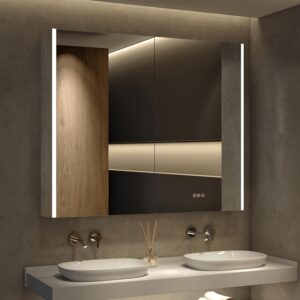 wide stainless steel led mirror cabinet for premium bathroom projects
